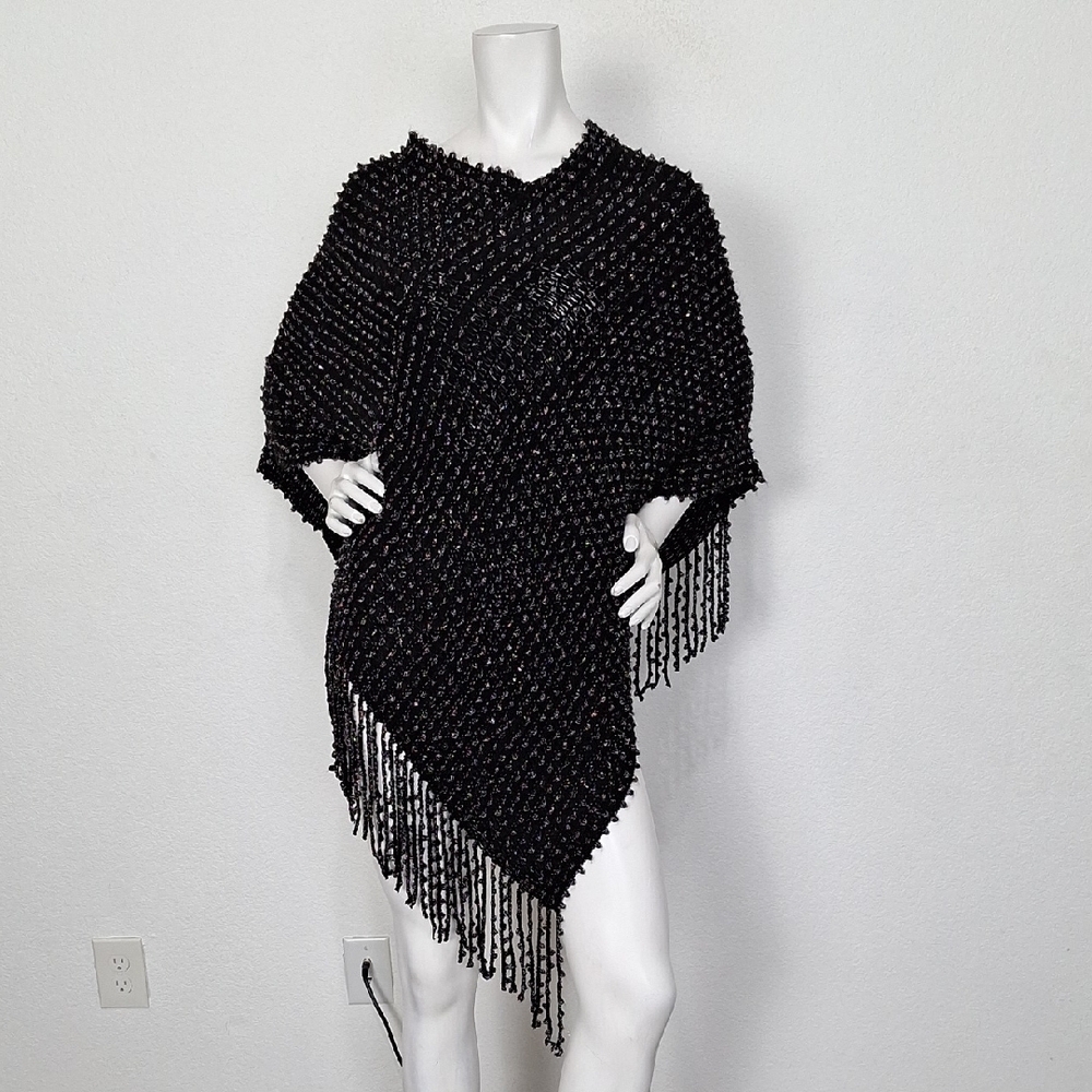 Do Everything In Love Black Silver Whimsigoth Pullover Fringe Poncho One Size